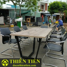 Bàn Họp Chân Sắt Nâu
