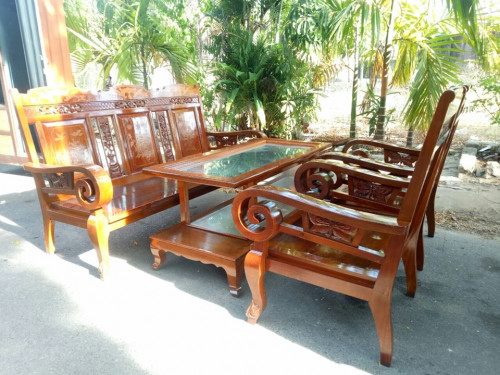 Bộ Salon Tay Cuốn Gỗ Mít